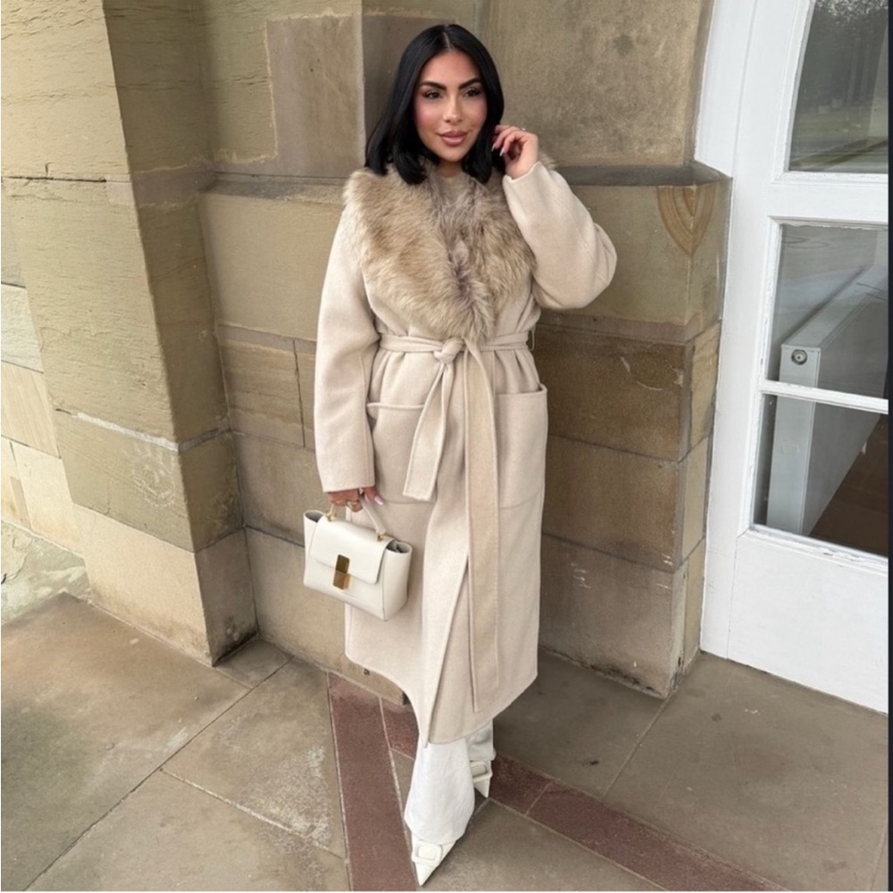 ZARA FAUX FUR WOOL BLEND COAT